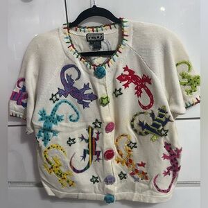 BEREK Vintage LIZARD beads Cardigan ladies Sweater purple blue pink green yellow